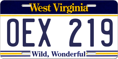 WV license plate OEX219