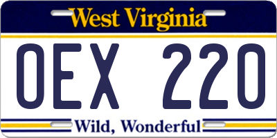 WV license plate OEX220
