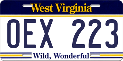 WV license plate OEX223