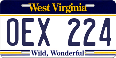 WV license plate OEX224