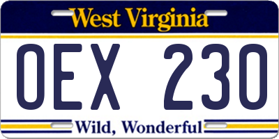 WV license plate OEX230
