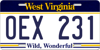 WV license plate OEX231