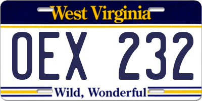 WV license plate OEX232