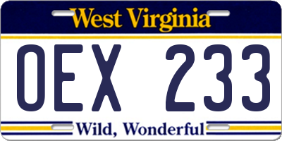 WV license plate OEX233