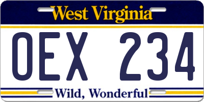 WV license plate OEX234