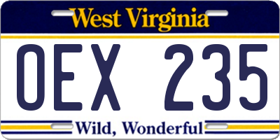 WV license plate OEX235