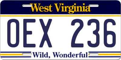 WV license plate OEX236