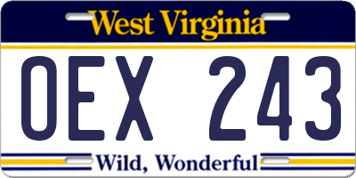 WV license plate OEX243