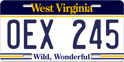 WV license plate OEX245