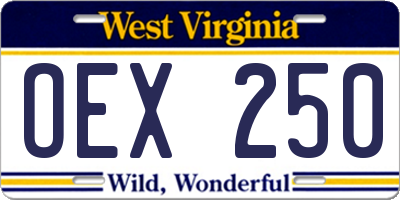 WV license plate OEX250