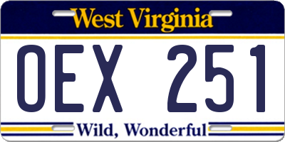 WV license plate OEX251