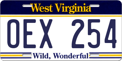 WV license plate OEX254