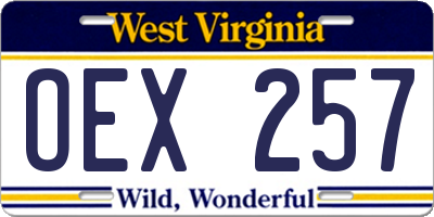 WV license plate OEX257