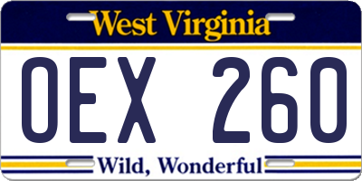 WV license plate OEX260
