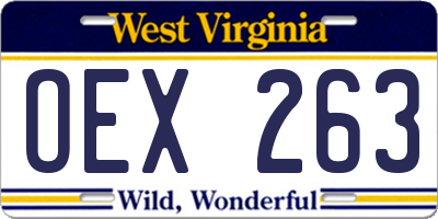 WV license plate OEX263