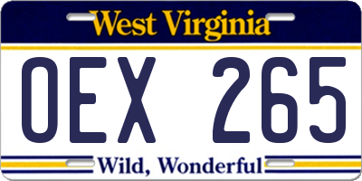WV license plate OEX265
