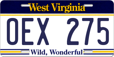 WV license plate OEX275