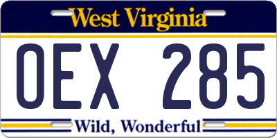 WV license plate OEX285
