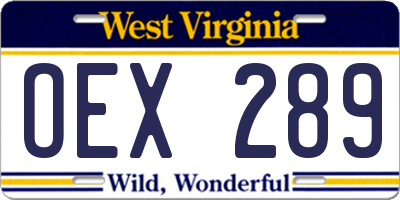 WV license plate OEX289
