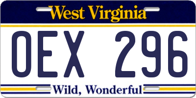 WV license plate OEX296