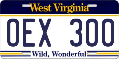 WV license plate OEX300