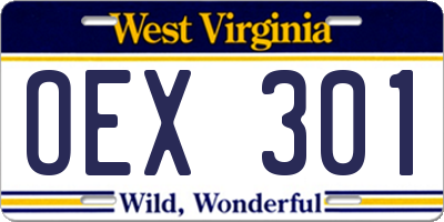 WV license plate OEX301