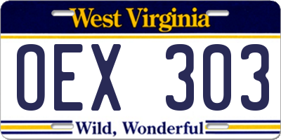 WV license plate OEX303
