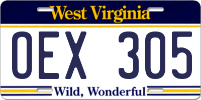 WV license plate OEX305