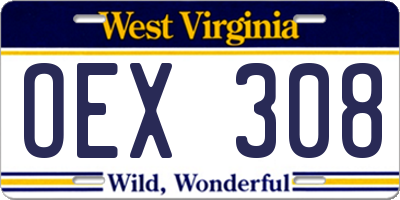 WV license plate OEX308