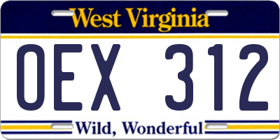 WV license plate OEX312
