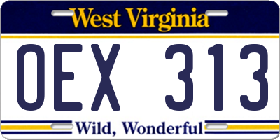 WV license plate OEX313