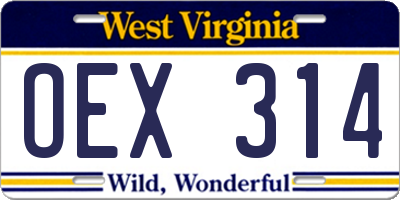 WV license plate OEX314