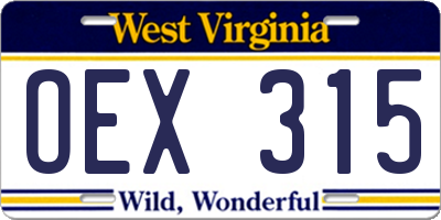 WV license plate OEX315