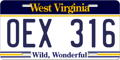 WV license plate OEX316