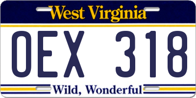 WV license plate OEX318