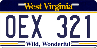 WV license plate OEX321