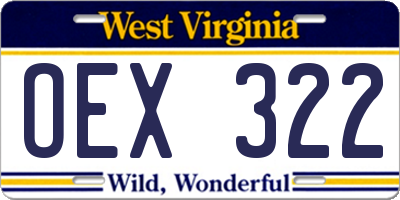 WV license plate OEX322