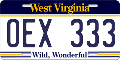 WV license plate OEX333