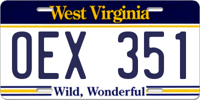 WV license plate OEX351