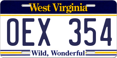 WV license plate OEX354