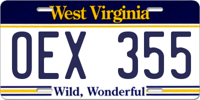 WV license plate OEX355