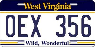 WV license plate OEX356