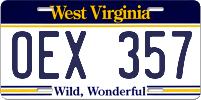 WV license plate OEX357