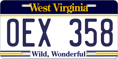 WV license plate OEX358