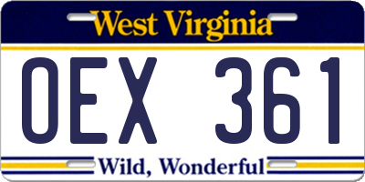 WV license plate OEX361