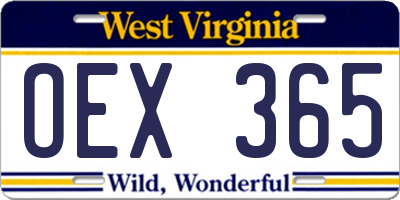 WV license plate OEX365