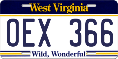 WV license plate OEX366