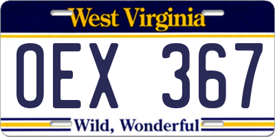 WV license plate OEX367