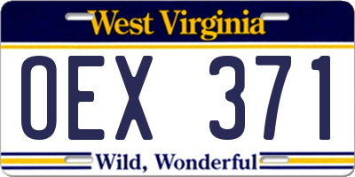 WV license plate OEX371