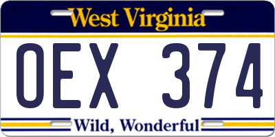 WV license plate OEX374